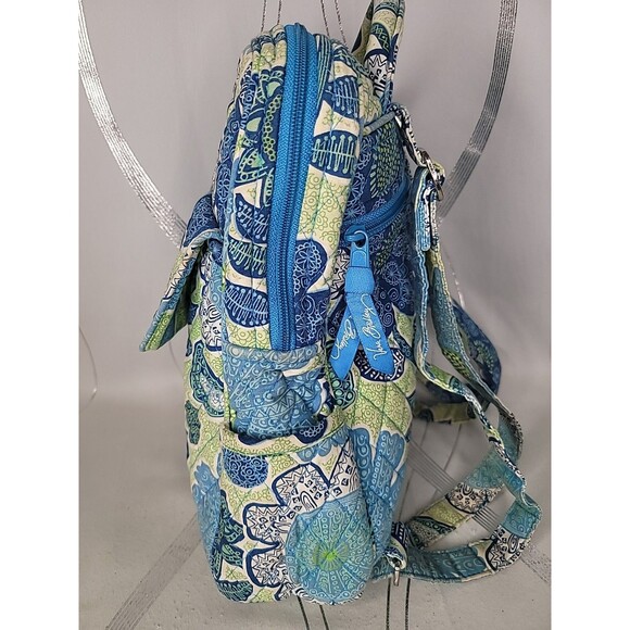 Vera Bradley Doodle Daisy Backpack Blue Green Floral Quilted School Travel Bag - Picture 5 of 13